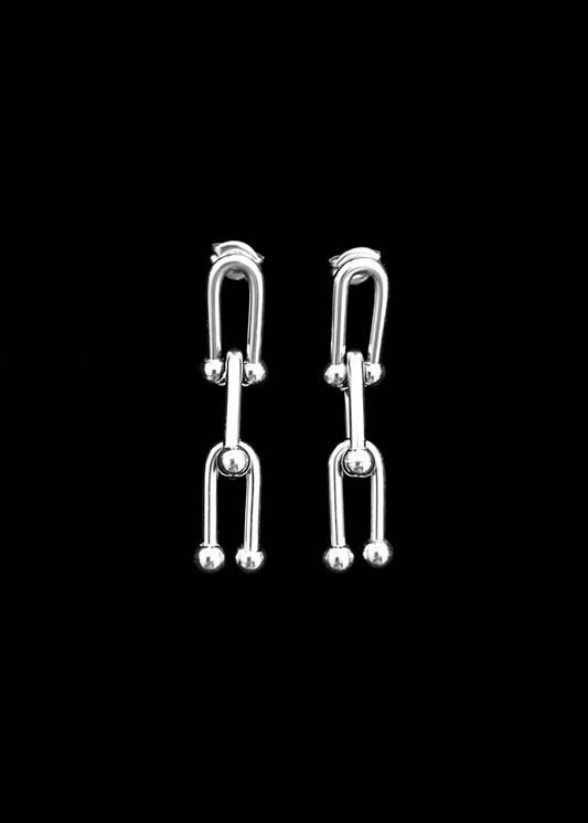 A Tone Link Earrings - Silver